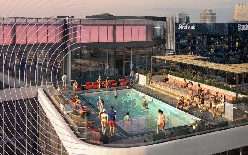 a large pool with people in it