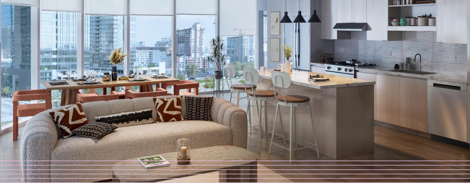 a living room with a large window