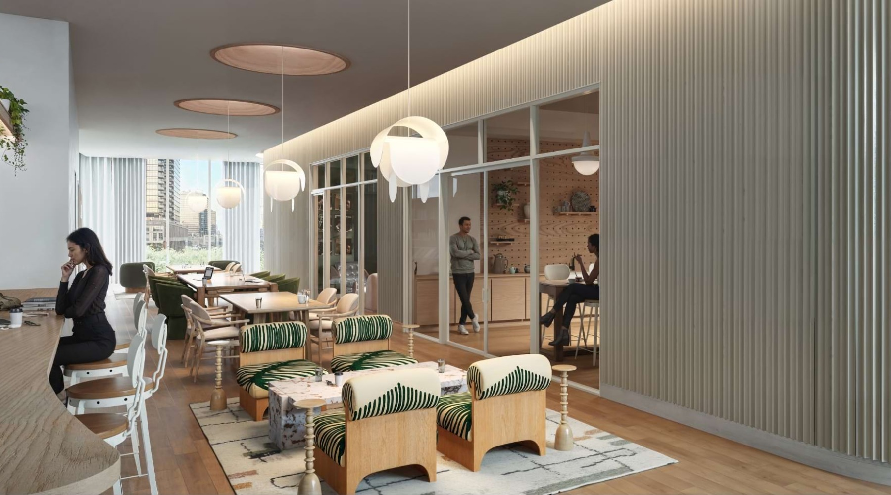 lounge area with modern decor and ample seating