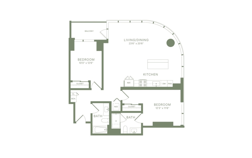 C10 - 2 bedroom floorplan layout with 2 bathrooms and 1140 square feet