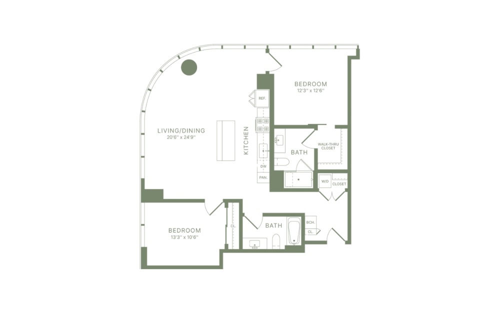 C11 - 2 bedroom floorplan layout with 2 bathrooms and 1175 square feet