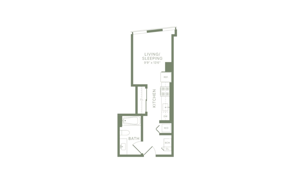 M1 - Studio floorplan layout with 1 bathroom and 360 square feet