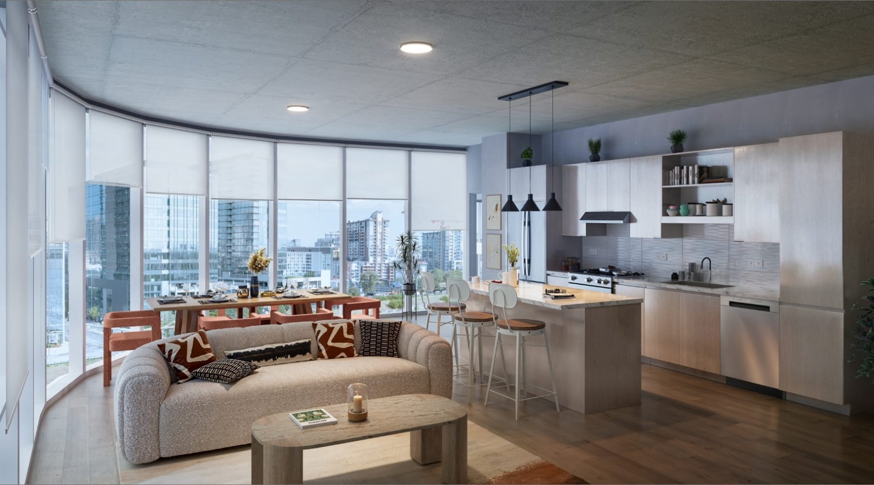 a living room with a large window