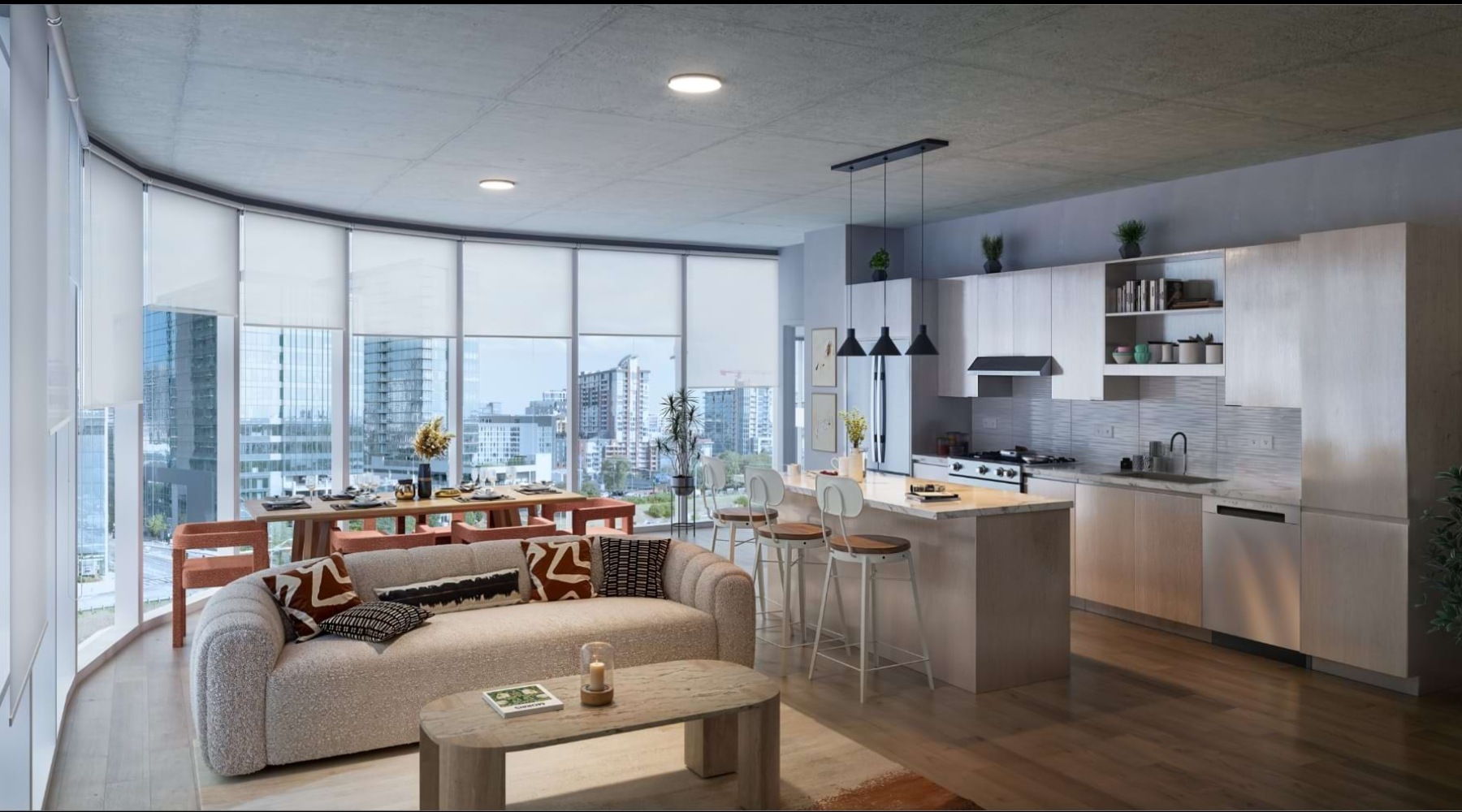a living room with a large window