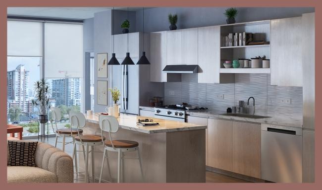 a kitchen with a dining table and chairs