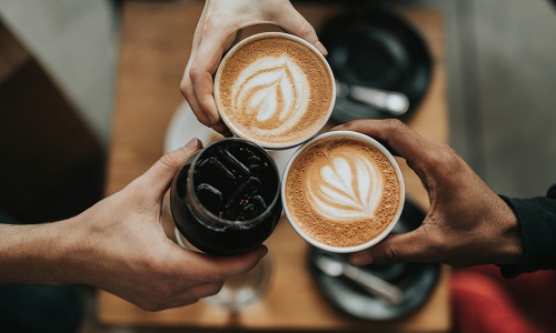overhead shot of coffee in cups